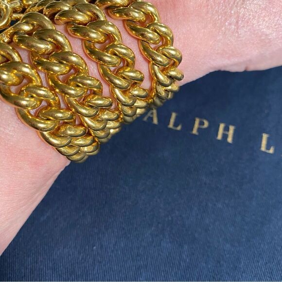 Ralph Lauren Collection * Brass Curb Link ID Tag Triple Wrap Necklace/Bracelet - Picture 4 of 16